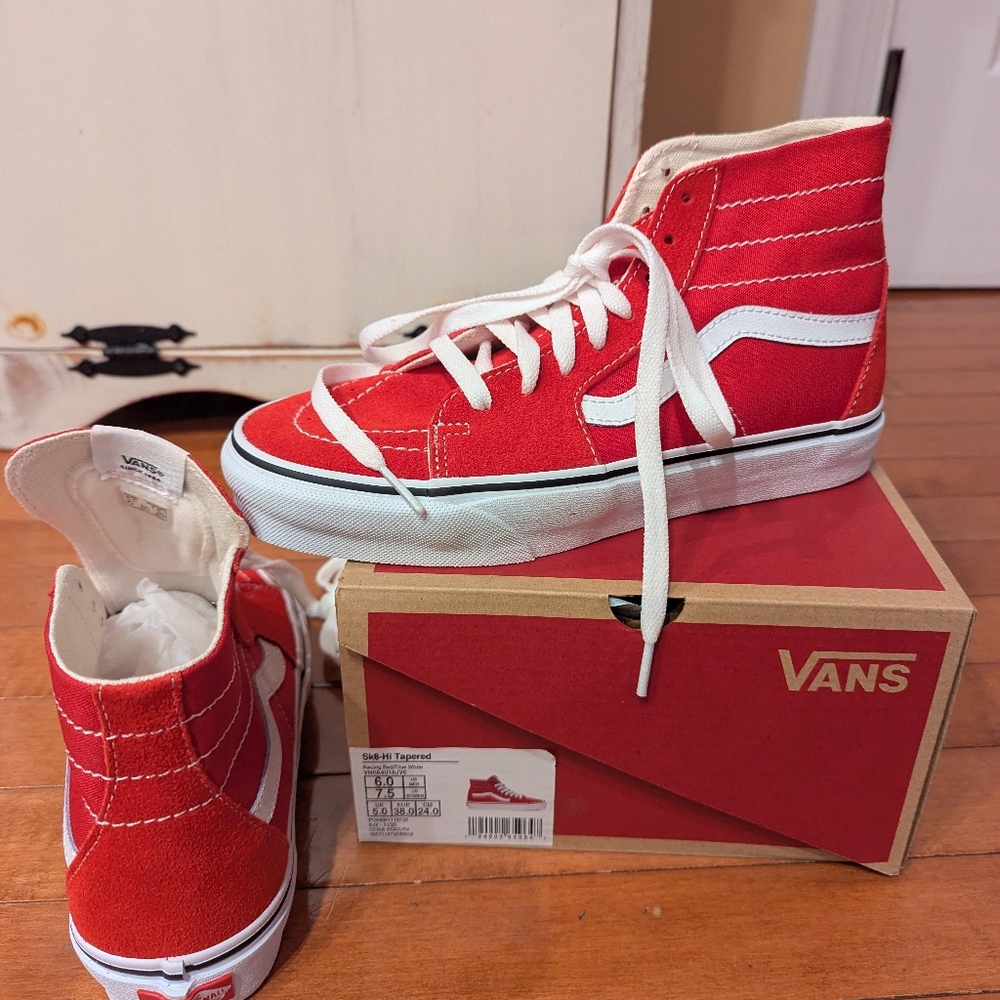 NIB Vans Sk8-Hi Tapered Racing Red / True White Sneakers US Men 6 Women 7.5 - Picture 7 of 8